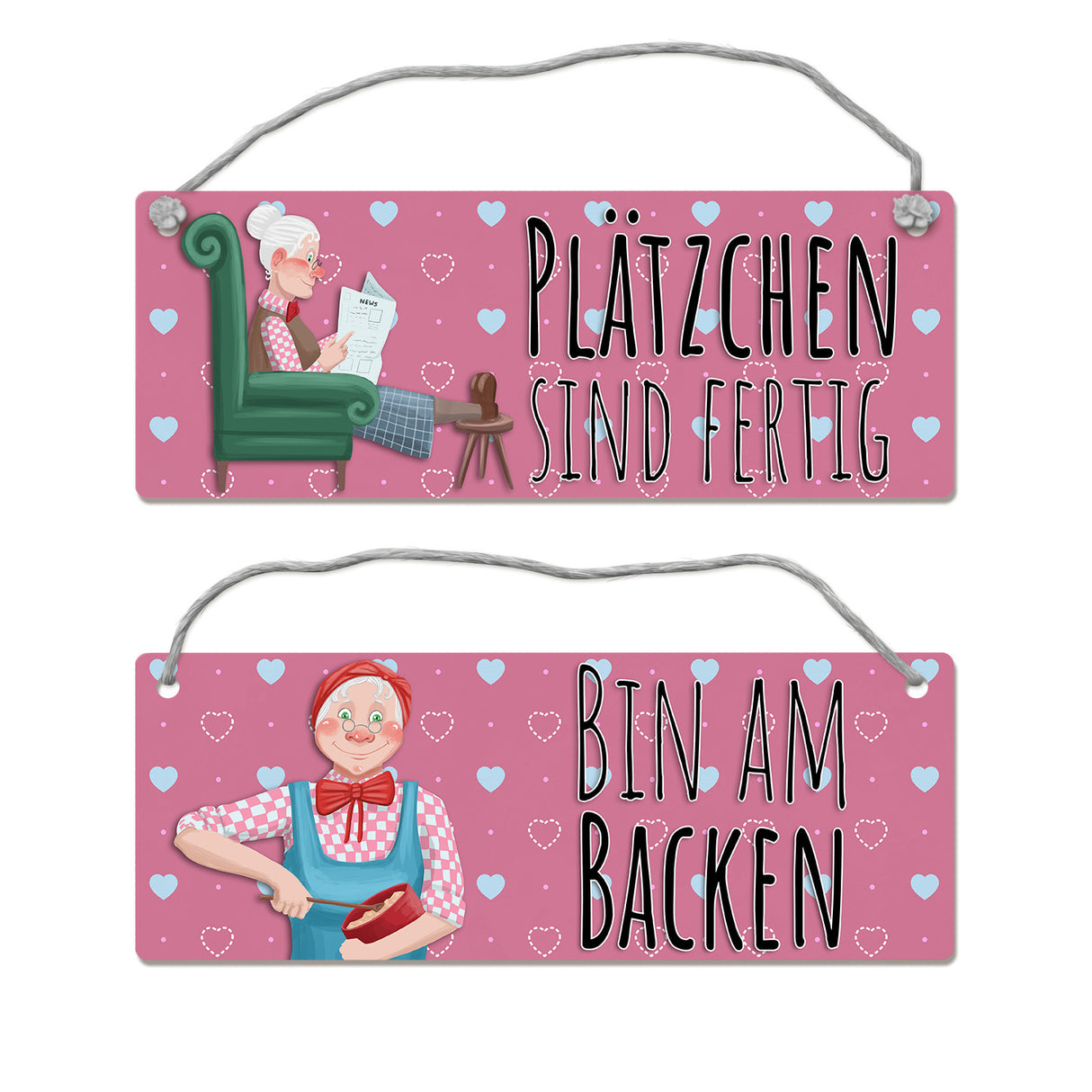 Wendeschild mit Kordel Das perfekte Gadget für alle, die gerne Backen oder viele Plätzchen zur Adventszeit backen. Mit diesem praktischen und schönen Wendeschild kannst du einfach zeigen, dass du gerade in der Küche beschäftigt bist.