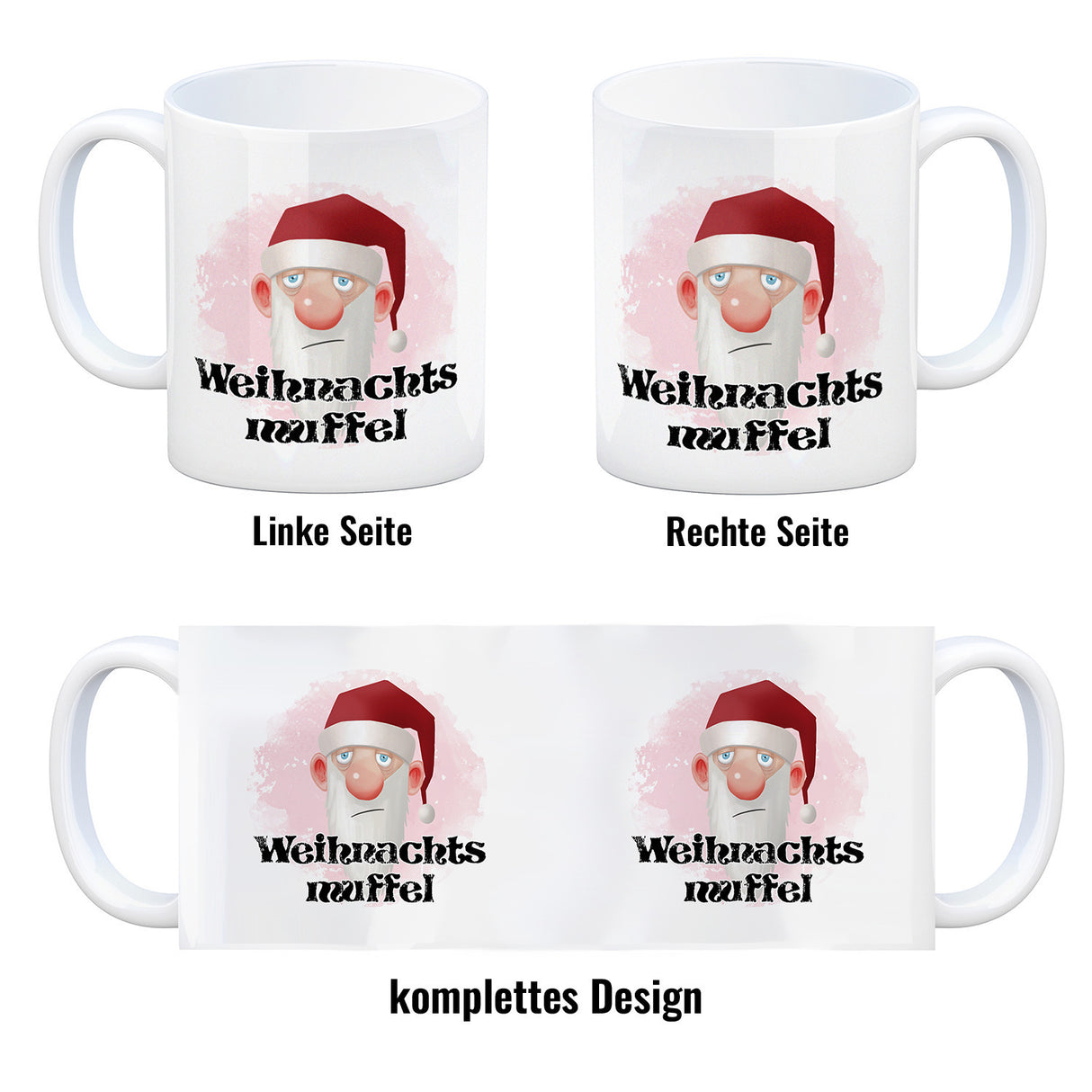 Weihnachtsmuffel witzige Kaffeetasse mit lustlosem Weihnachtsmann Motiv