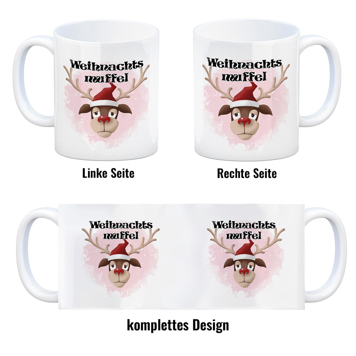 Weihnachtsmuffel witzige Kaffeetasse mit lustlosem Rentier Motiv