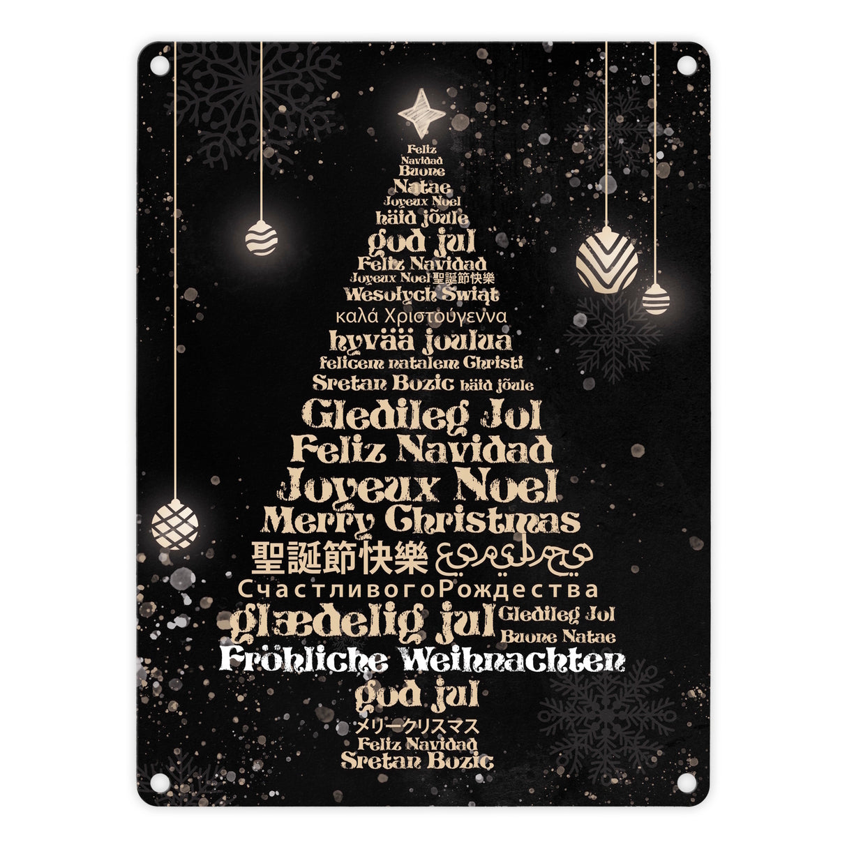 Fröhliche Weihnachten in verschiedenen Sprachen Metallschild
