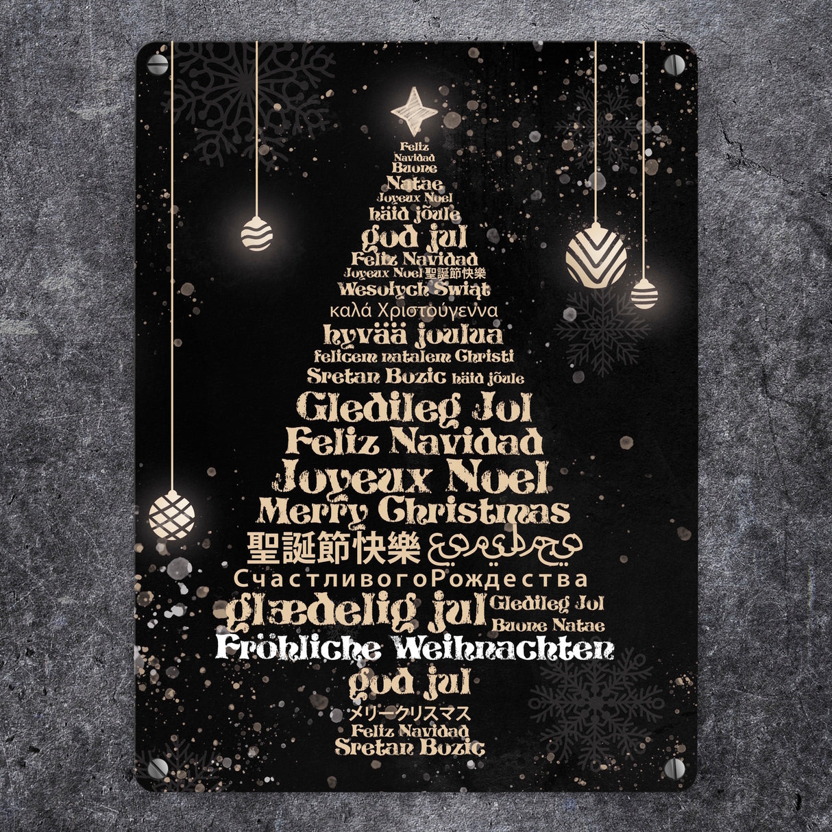 Fröhliche Weihnachten in verschiedenen Sprachen Metallschild