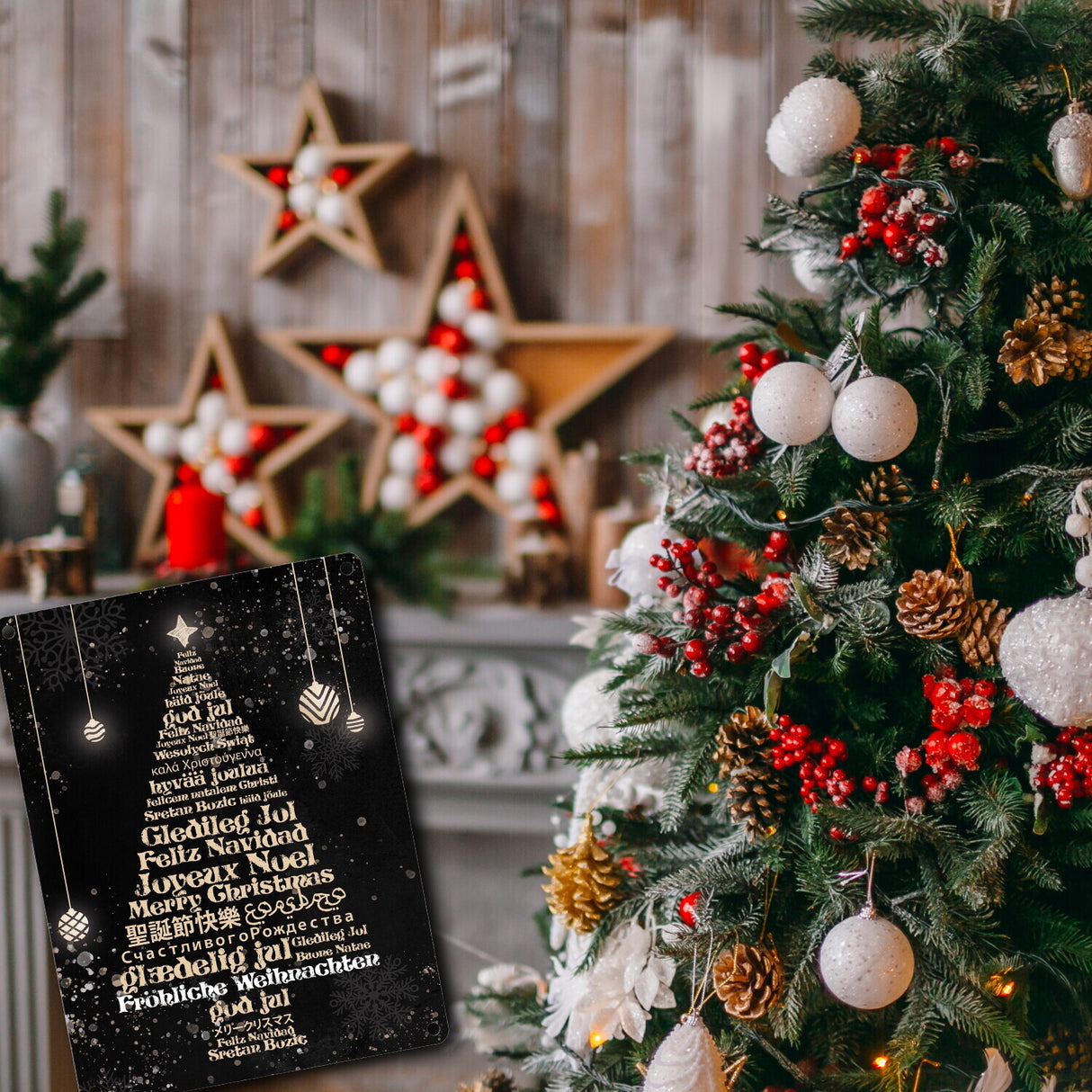 Fröhliche Weihnachten in verschiedenen Sprachen Metallschild