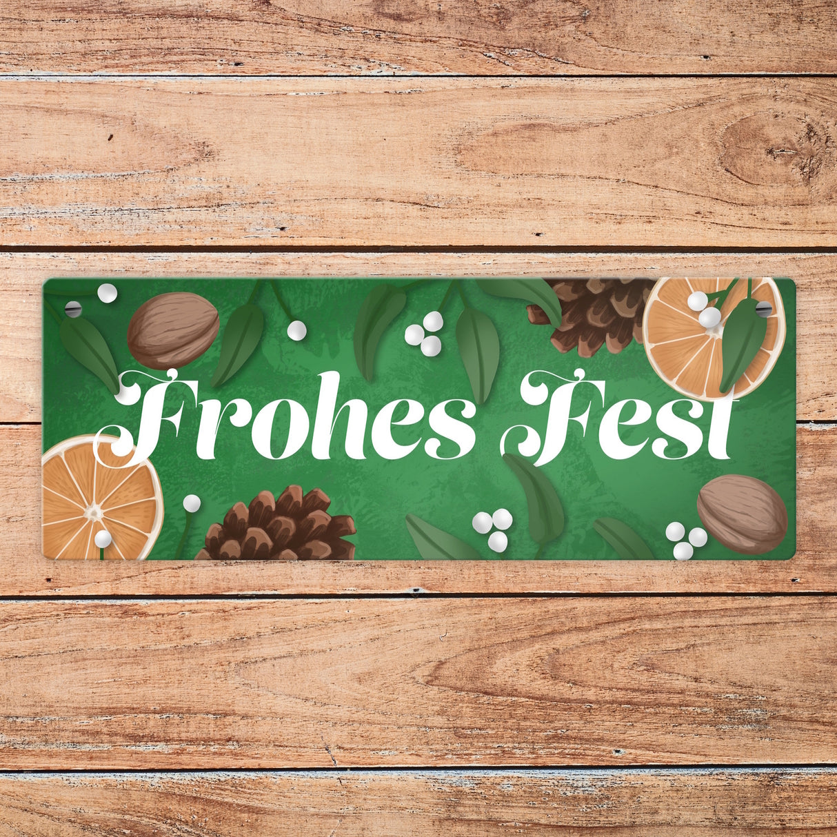 Frohes Fest mit Mistelzweigen und Tannenzäpfen Metallschild