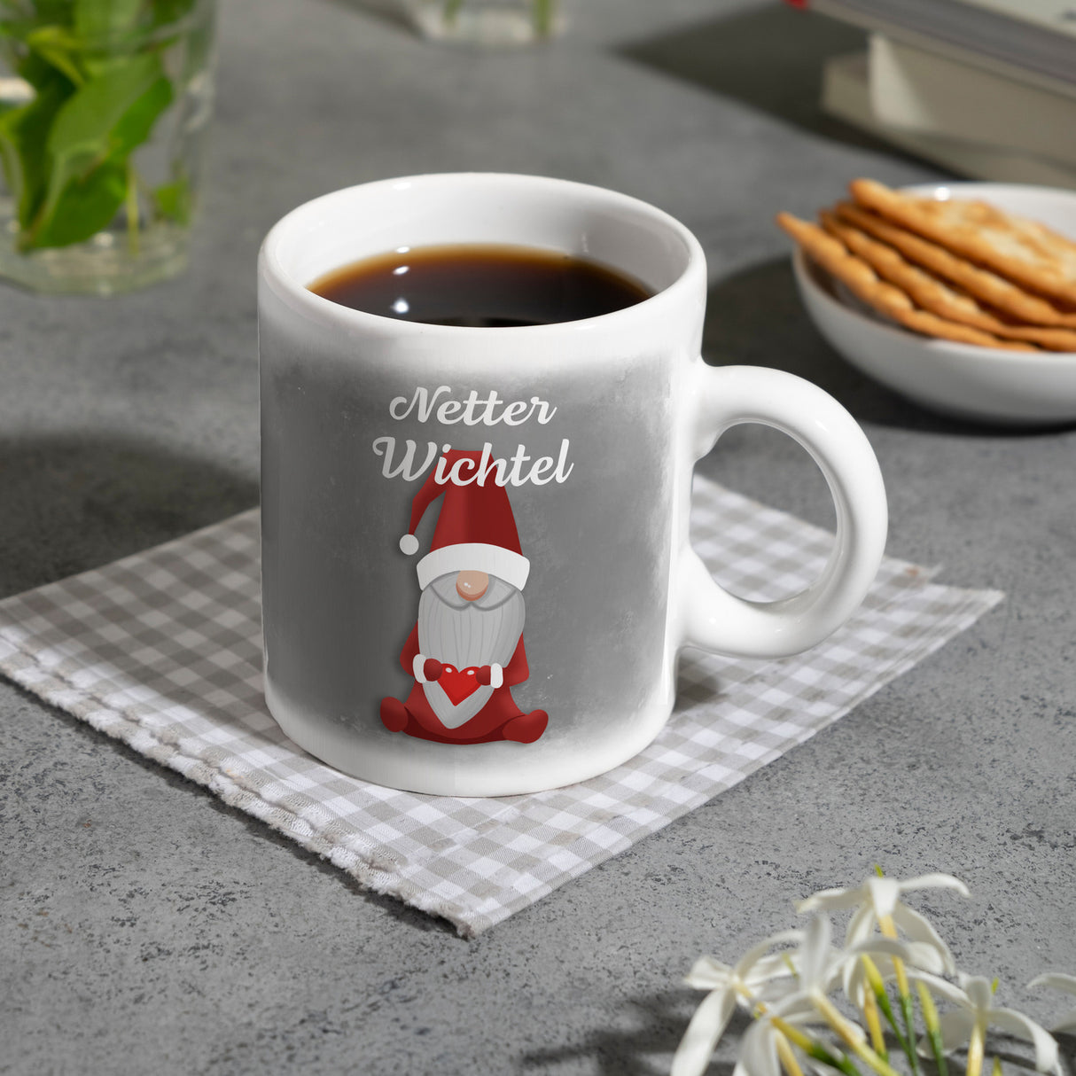 Netter Wichtel böser Wichtel Kaffeetasse für Weihnachten mit witzigen Wichteln
