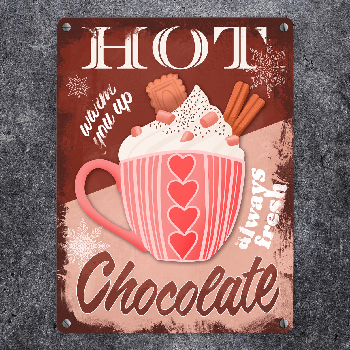 Hot Chocolate dekoratives Metallschild mit heißer Schokolade in braun