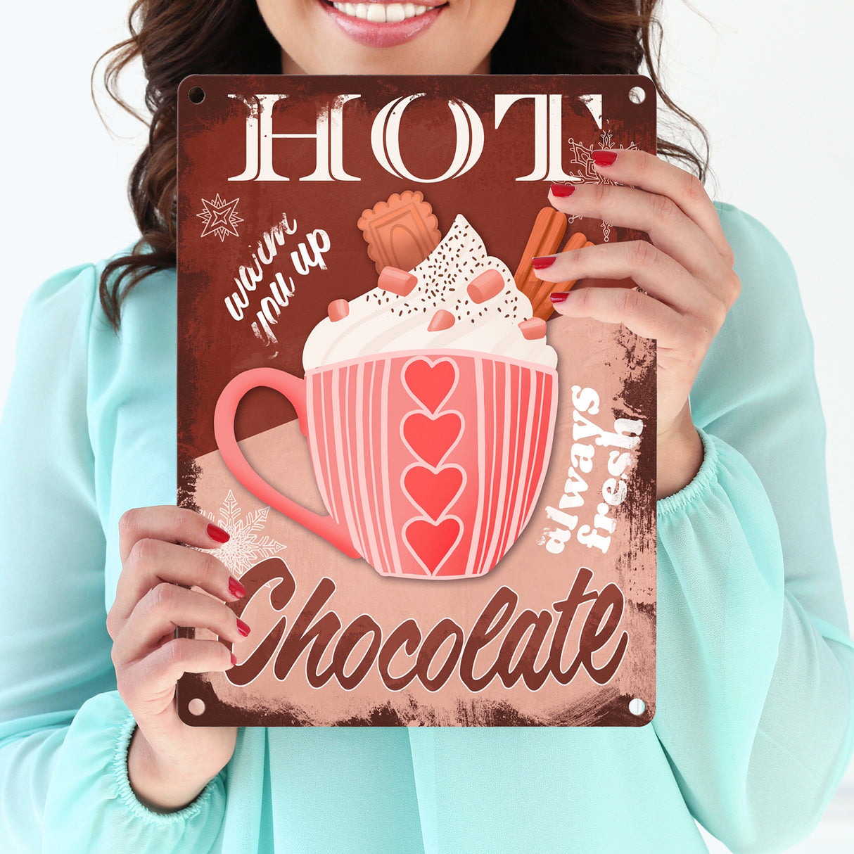 Hot Chocolate dekoratives Metallschild mit heißer Schokolade in braun