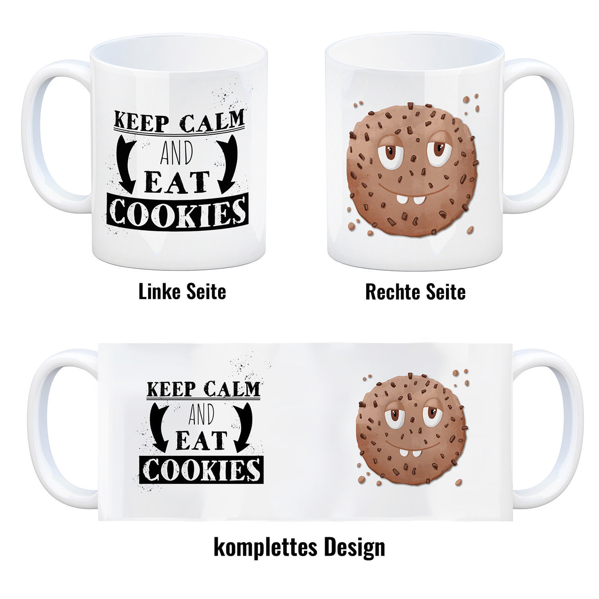 Keep calm and eat cookies Kaffeetasse mit lustigem Keks