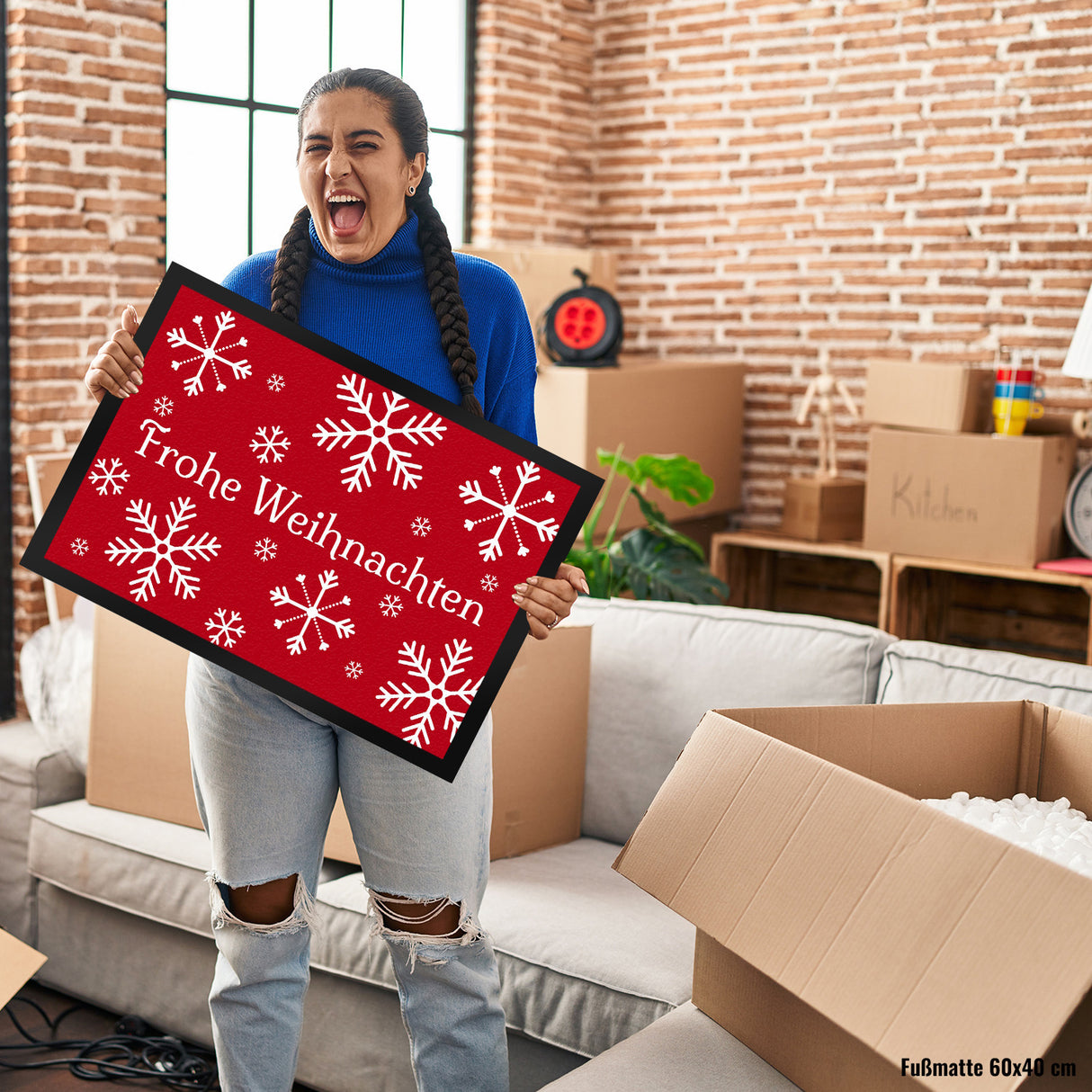 Frohe Weihnachten Türmatte mit Schneeflocken Fußmatte