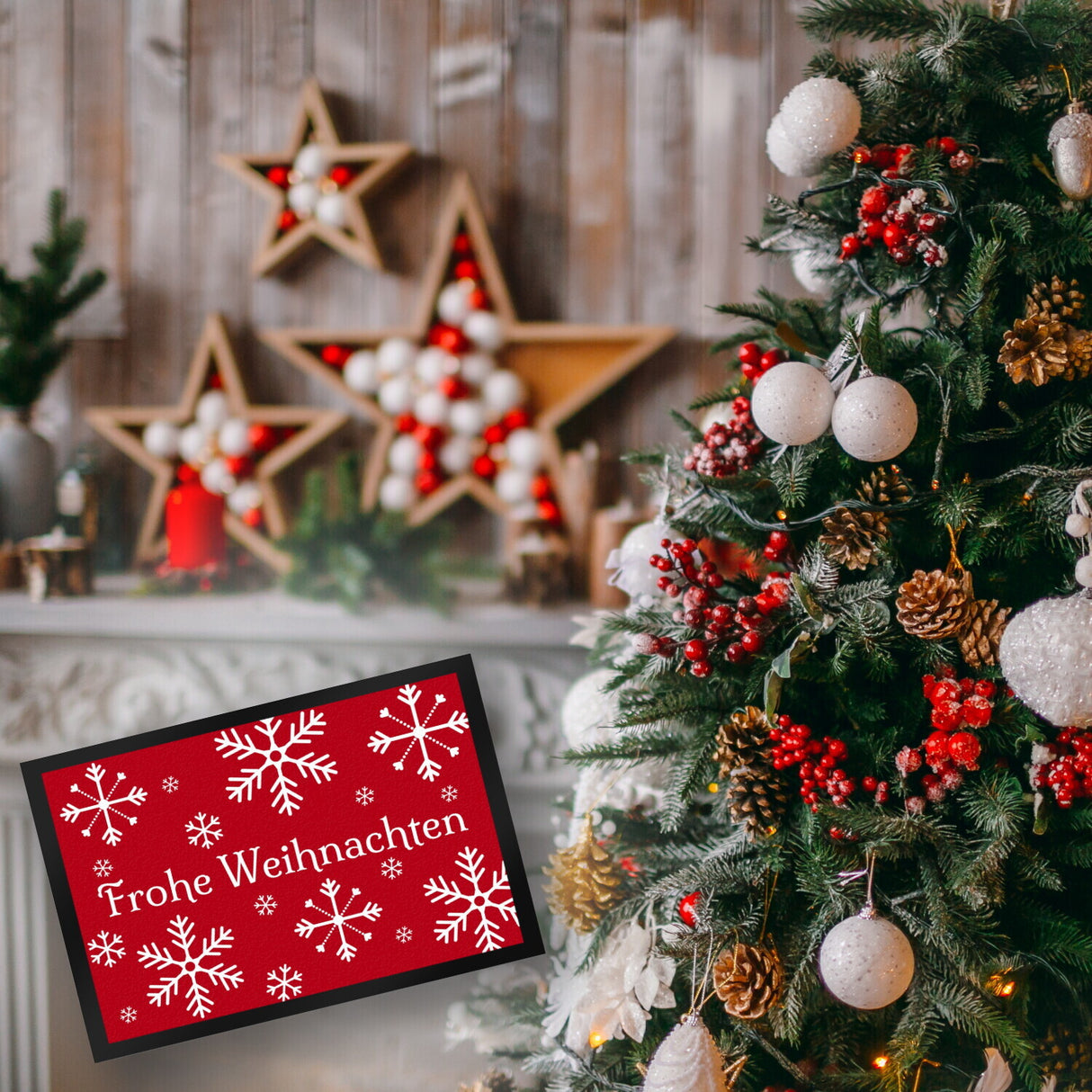 Frohe Weihnachten Türmatte mit Schneeflocken Fußmatte