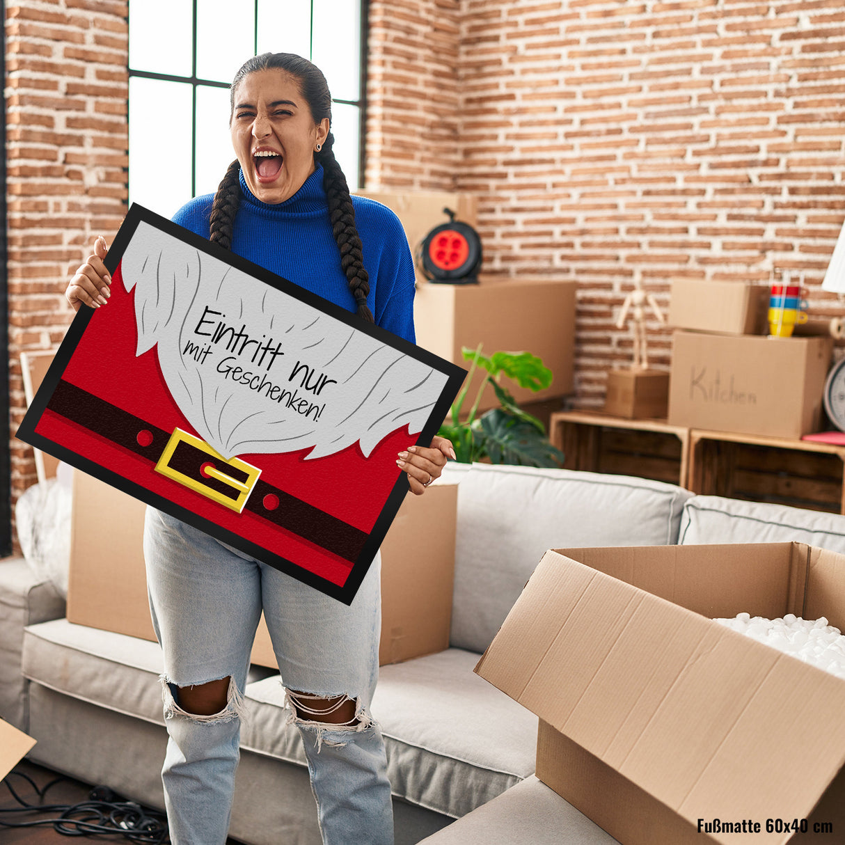 Weihnachtsmann Fußmatte mit lustigem Spruch