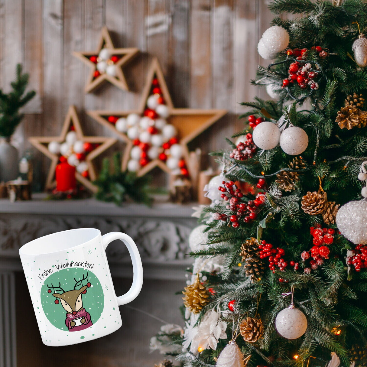 Frohe Weihnachten Kaffeebecher mit süßem Rentier