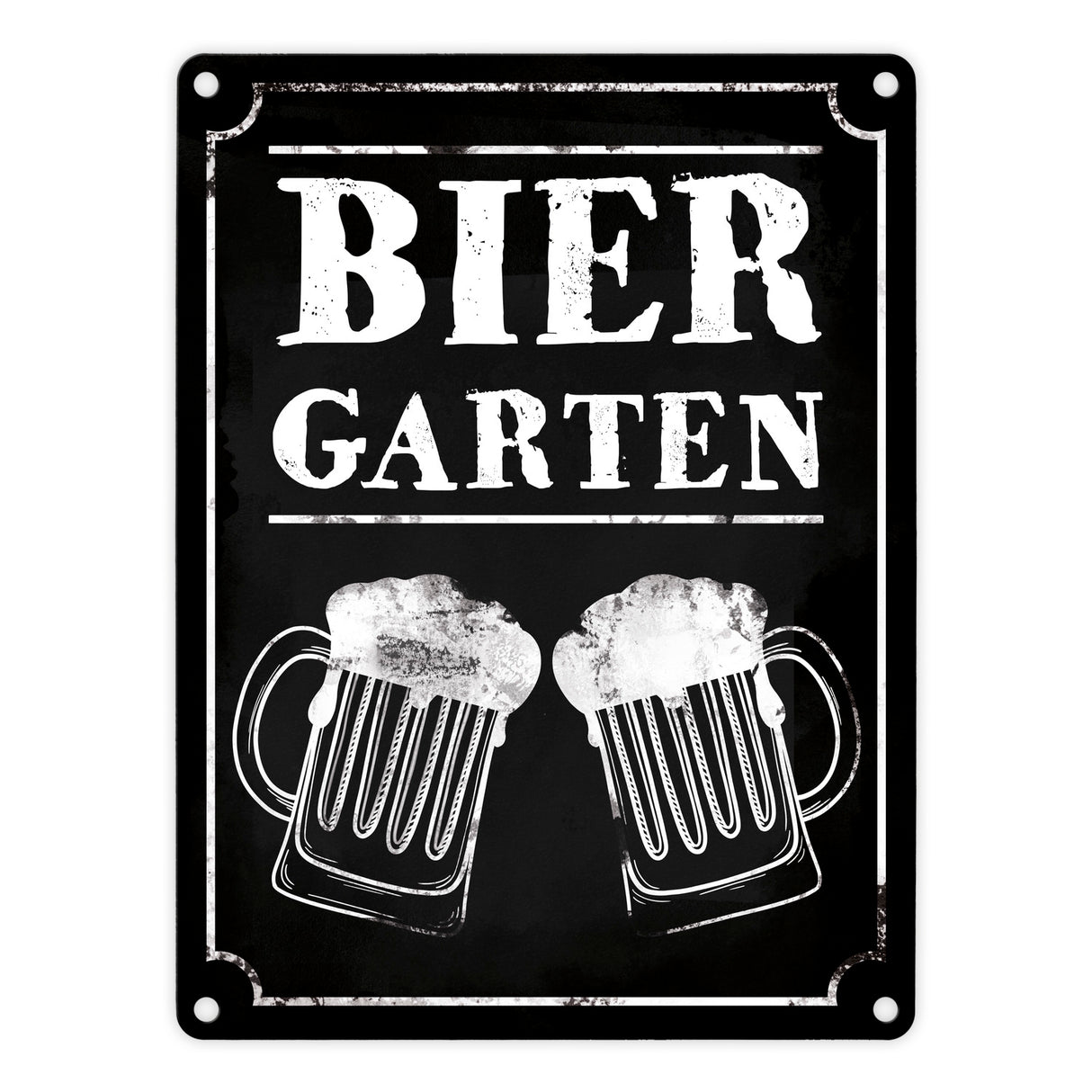Biergarten Metallschild mit zwei Bierkrügen im Used-Look