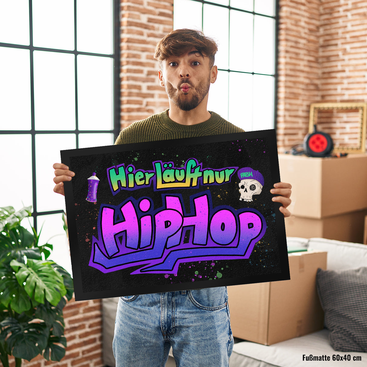 Graffitimotiv Fußmatte mit Spruch - Hier läuft nur Hip-Hop