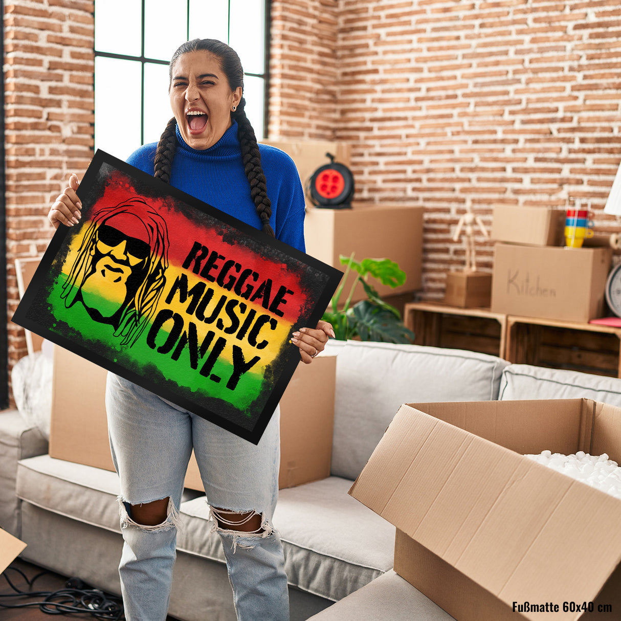Reggae Music Only Fußmatte für Reggae Fans mit Rastafari Gesicht