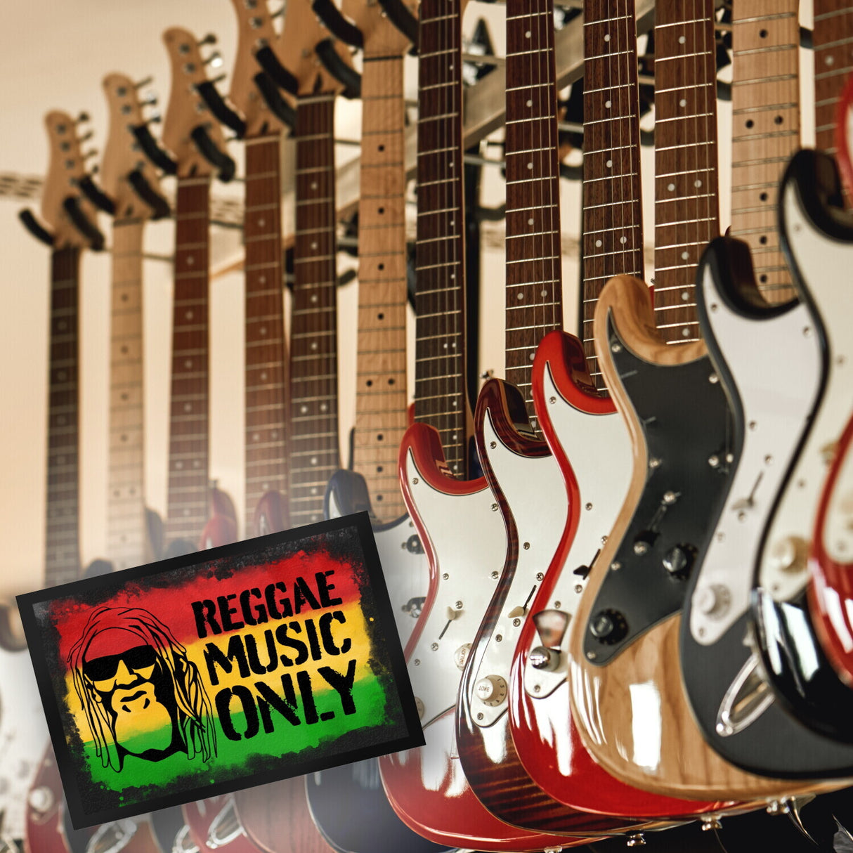 Reggae Music Only Fußmatte für Reggae Fans mit Rastafari Gesicht
