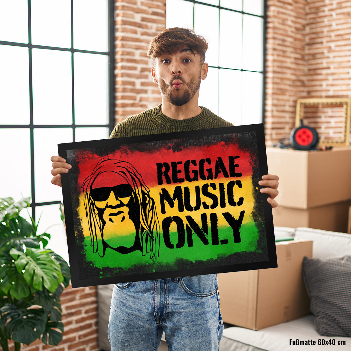 Reggae Music Only Fußmatte für Reggae Fans mit Rastafari Gesicht