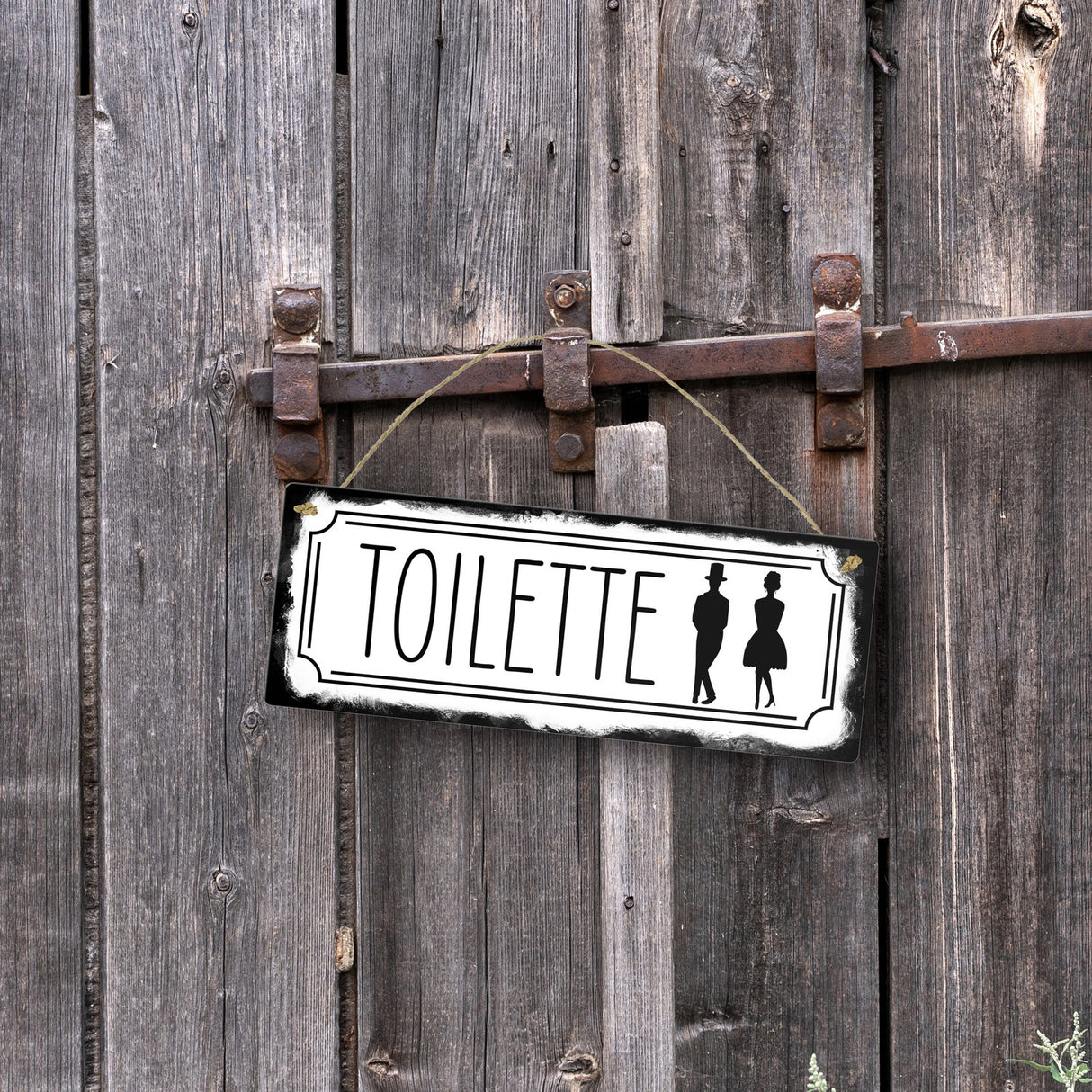 Toilettenschild mit Mann und Frau Metallschild in Retrooptik