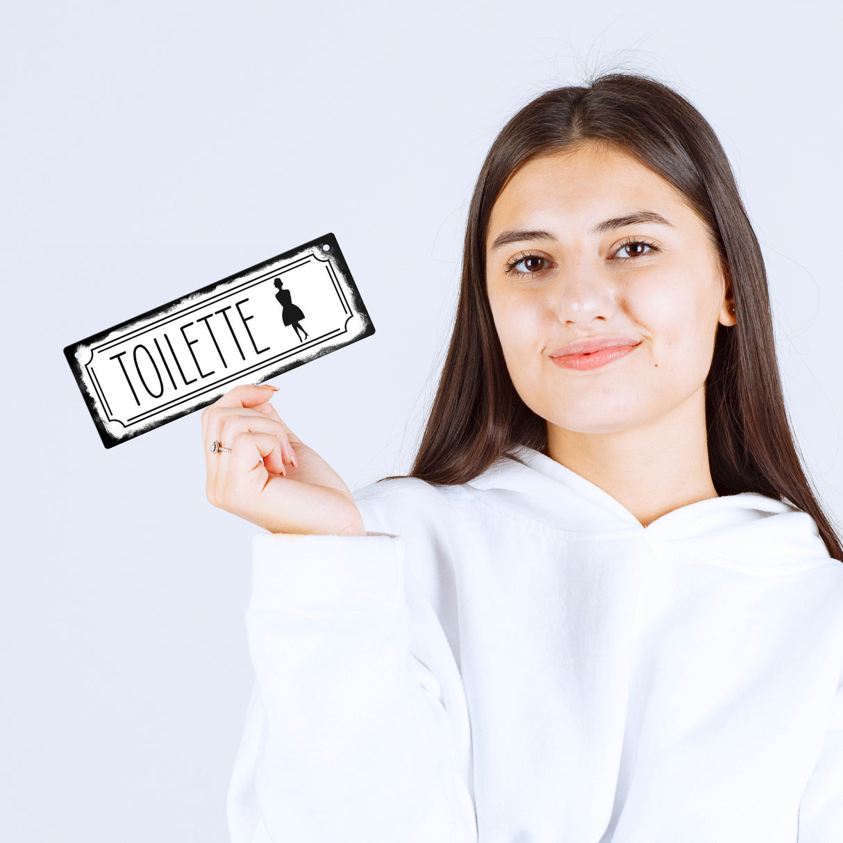 Toilettenschild mit Frau Metallschild in Retrooptik