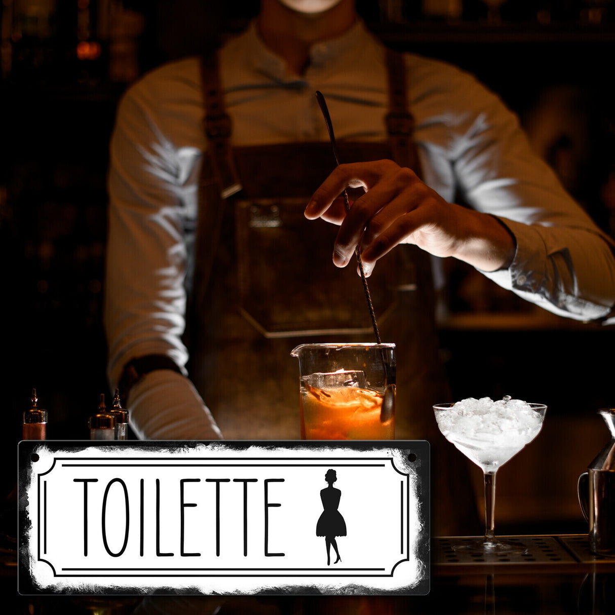 Toilettenschild mit Frau Metallschild in Retrooptik