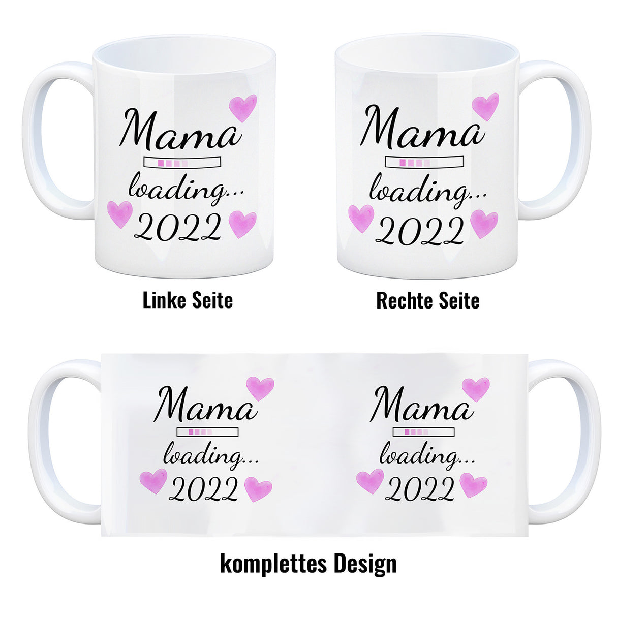 Mama loading 2022 Kaffeetasse mit Herzen für die Schwangerschaft