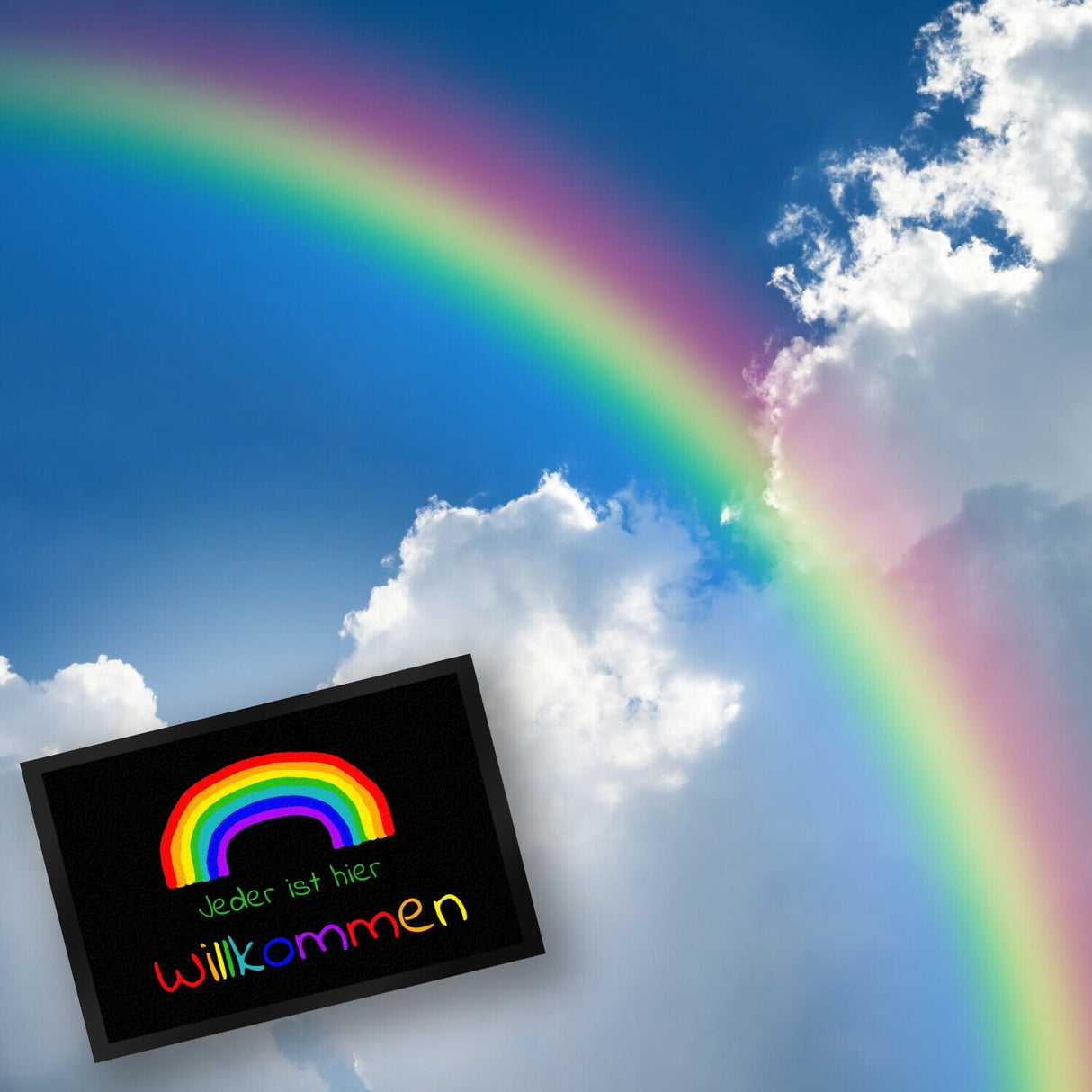 Regenbogen Fußmatte mit Spruch - Jeder ist hier Willkommen LGBTQ
