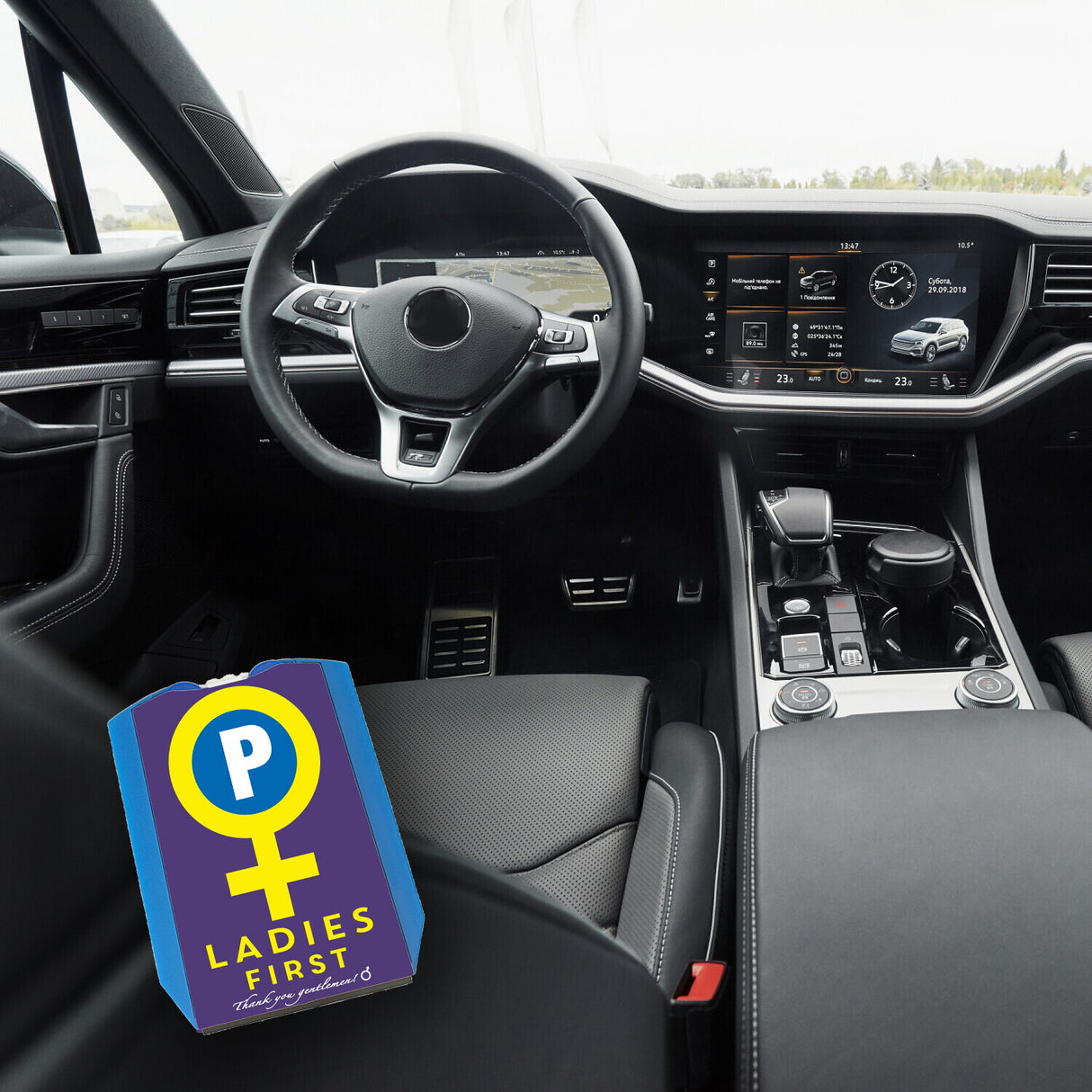 Venussymbol Ladies First Parkscheibe in Lila-Gelb mit 2 Einkaufswagenchips