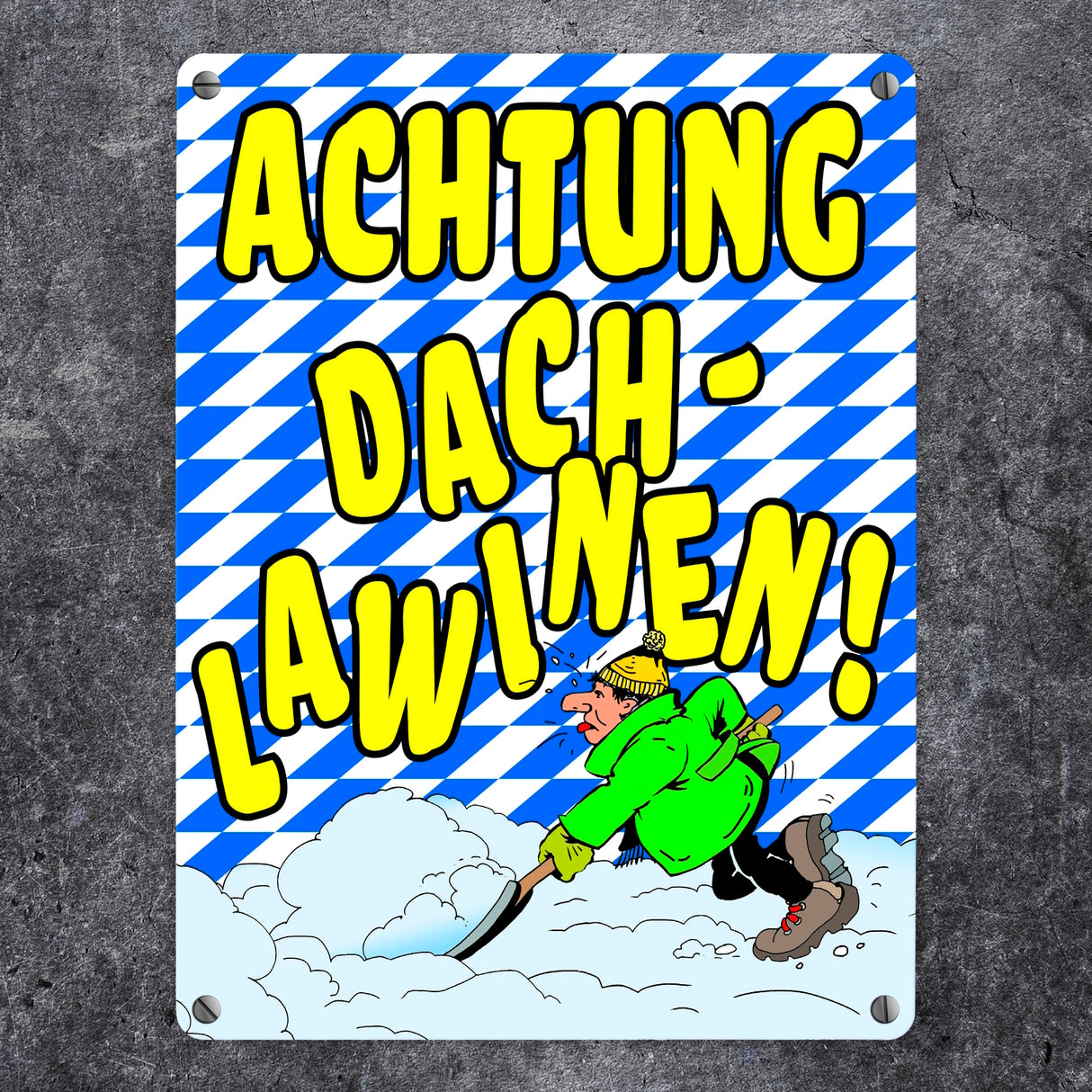 Dachlawine Metallschild zum Thema Schneefall im Winter -Gelb