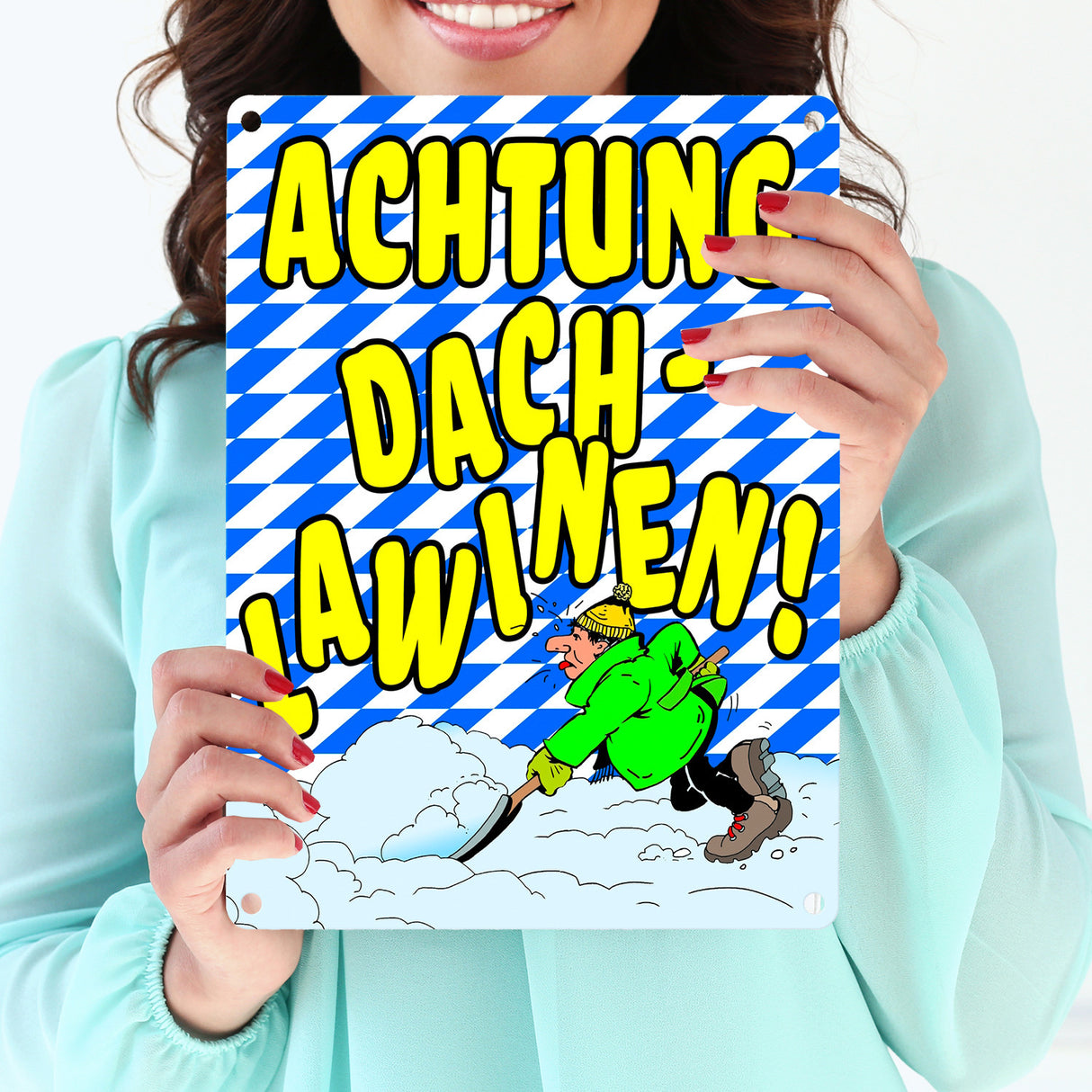 Dachlawine Metallschild zum Thema Schneefall im Winter -Gelb