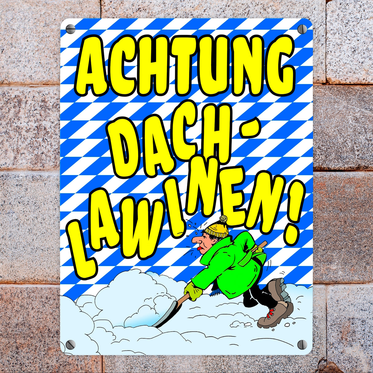 Dachlawine Metallschild zum Thema Schneefall im Winter -Gelb