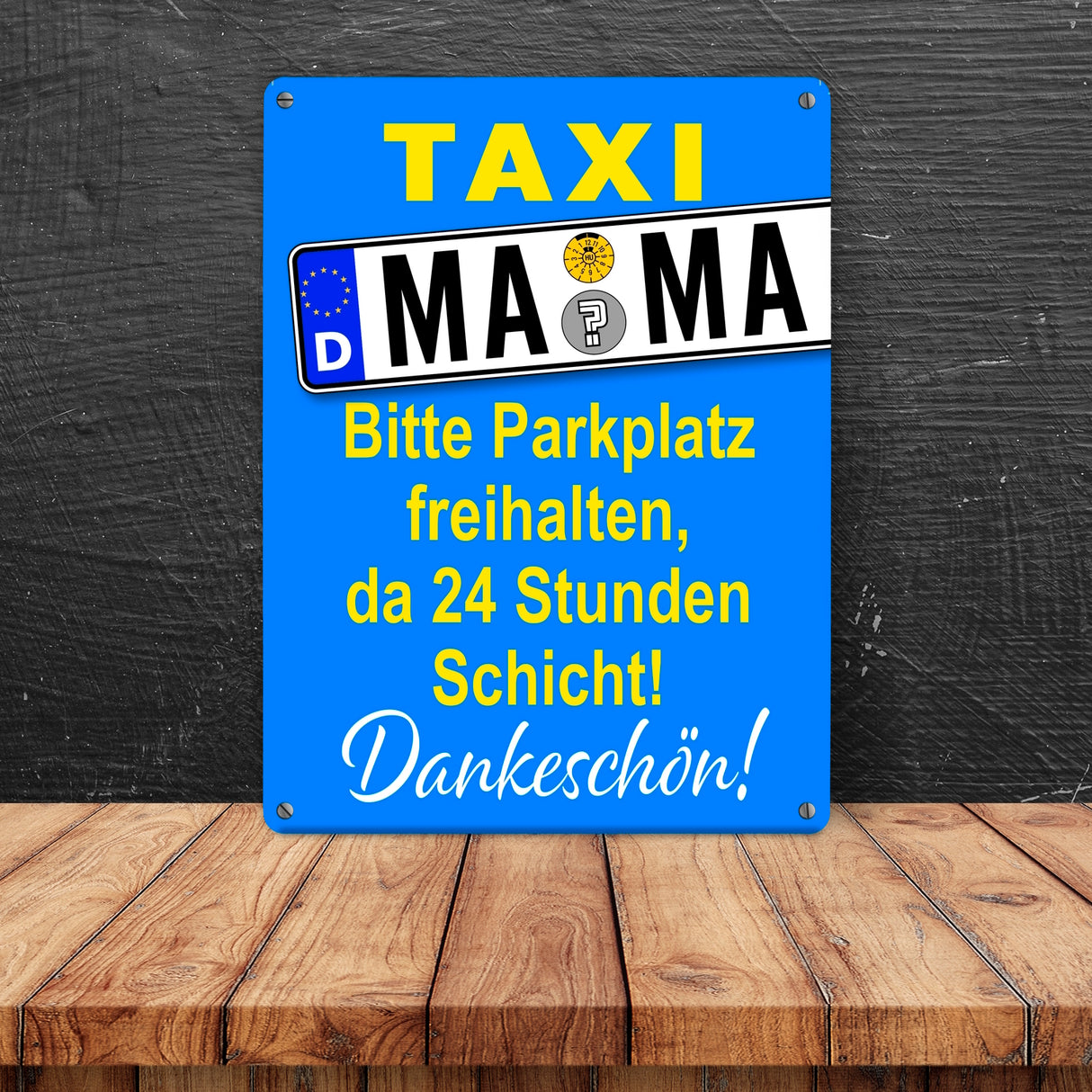 Taxi Mama Metallschild -Gelb zum Thema Mutter sein