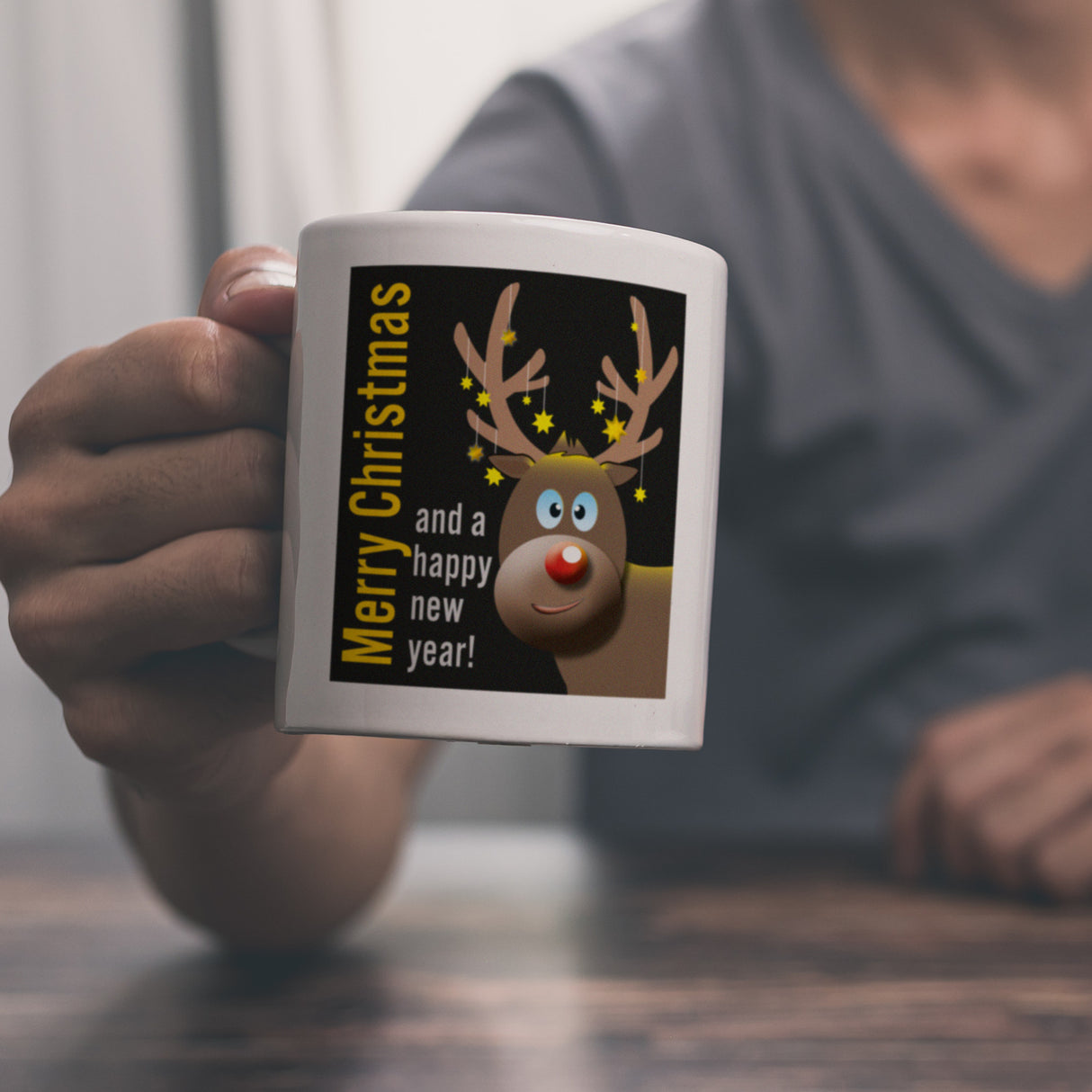 Rentier Motiv und Spruch Kaffeebecher zum Thema Weihnachten