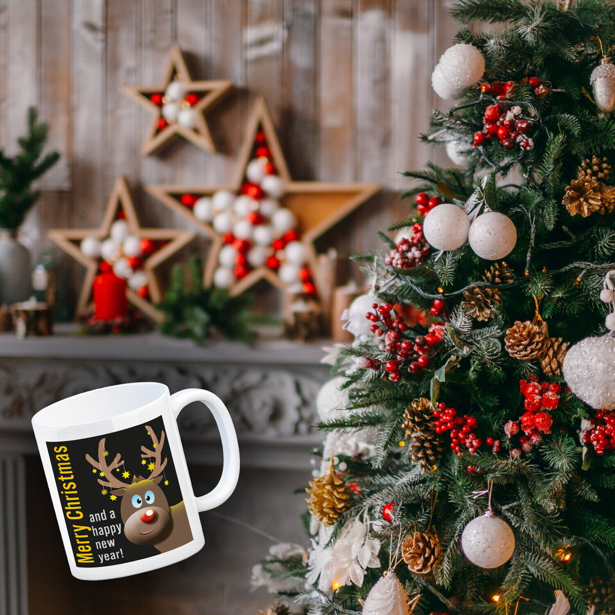 Rentier Motiv und Spruch Kaffeebecher zum Thema Weihnachten