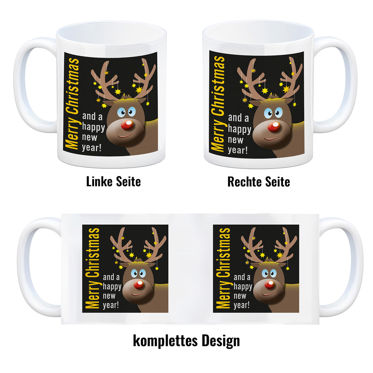 Rentier Motiv und Spruch Kaffeebecher zum Thema Weihnachten