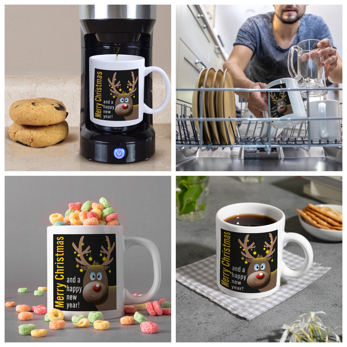 Rentier Motiv und Spruch Kaffeebecher zum Thema Weihnachten