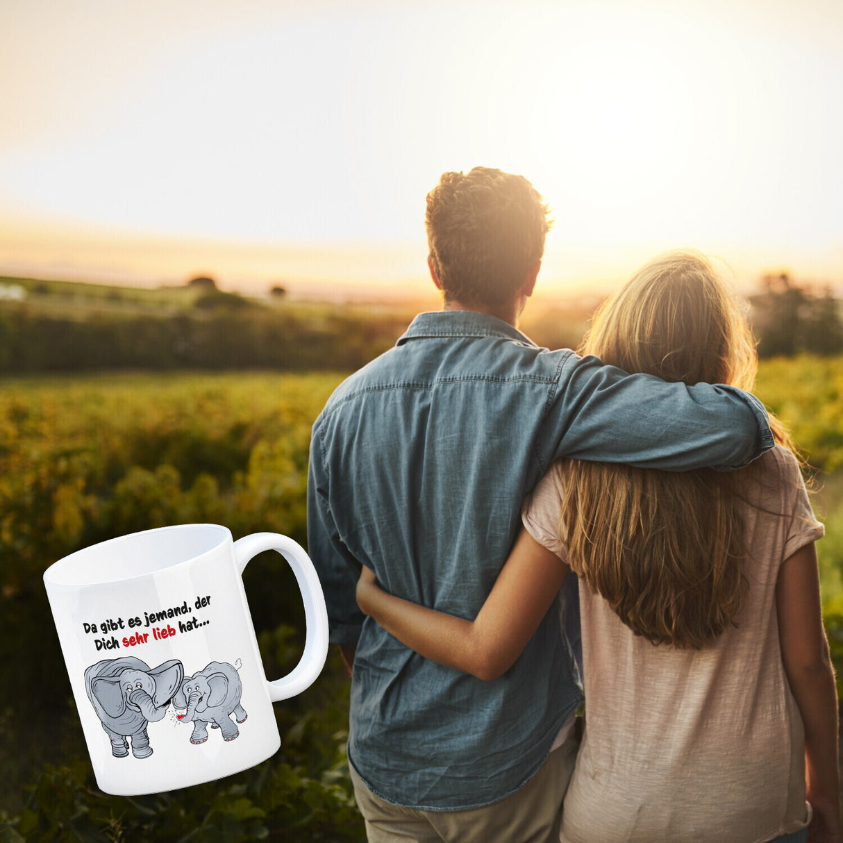 Kaffeebecher zum Thema Liebe mit Elefanten Motiv
