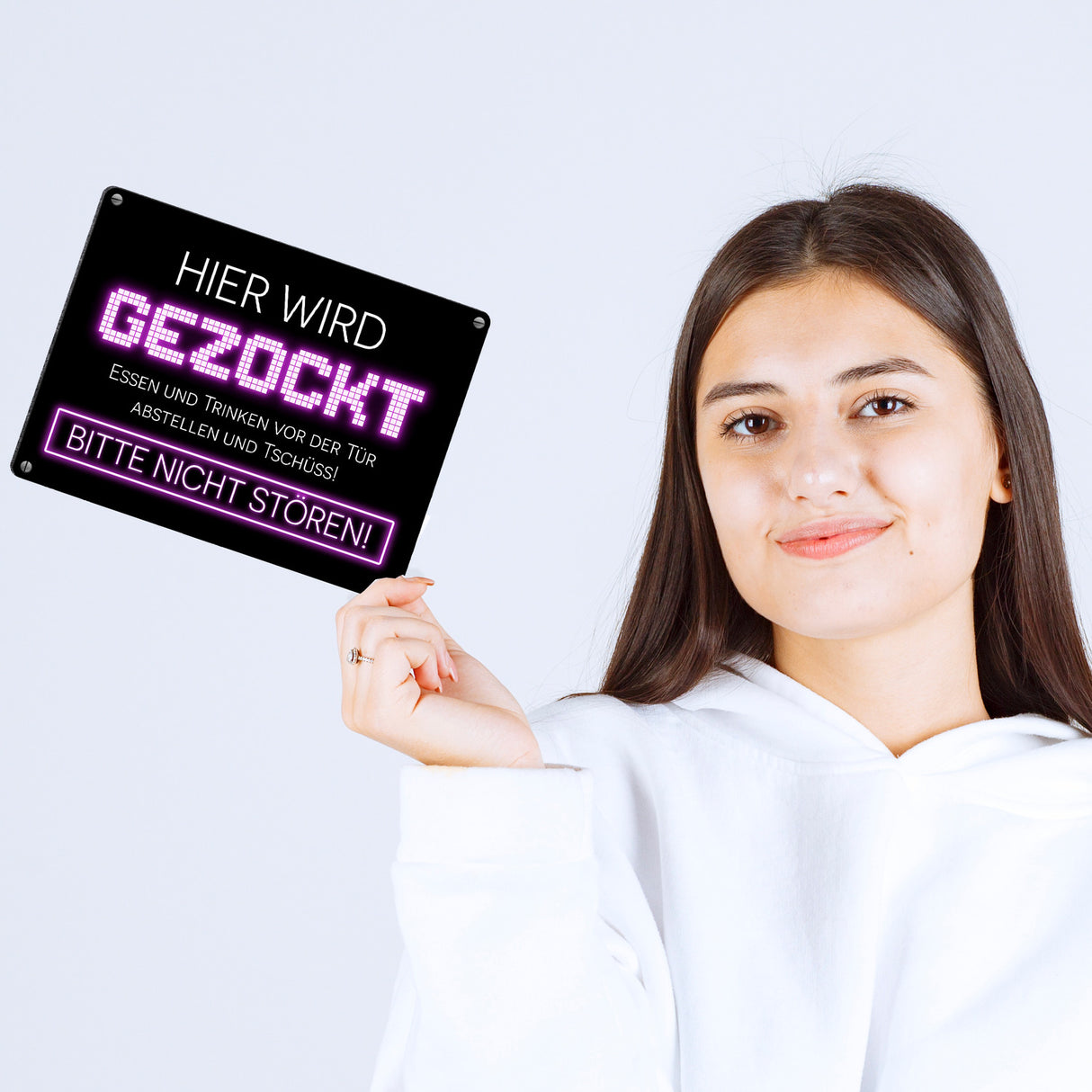 Hier wird gezockt Metallschild für Gamer in violett
