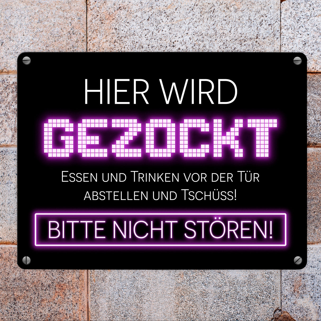 Hier wird gezockt Metallschild für Gamer in violett