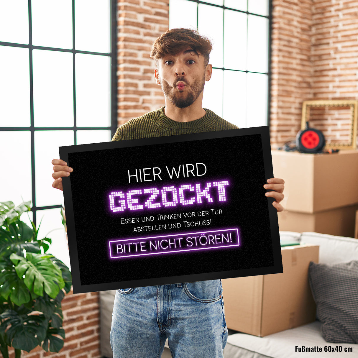 Hier wird gezockt Fußmatte für Gamer in violett