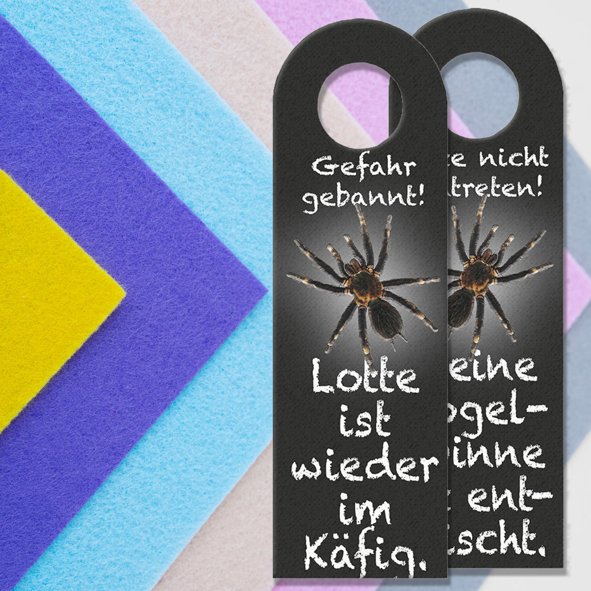 Bitte nicht eintreten oder Gefahr gebannt Türhänger mit Vogelspinne Motiv