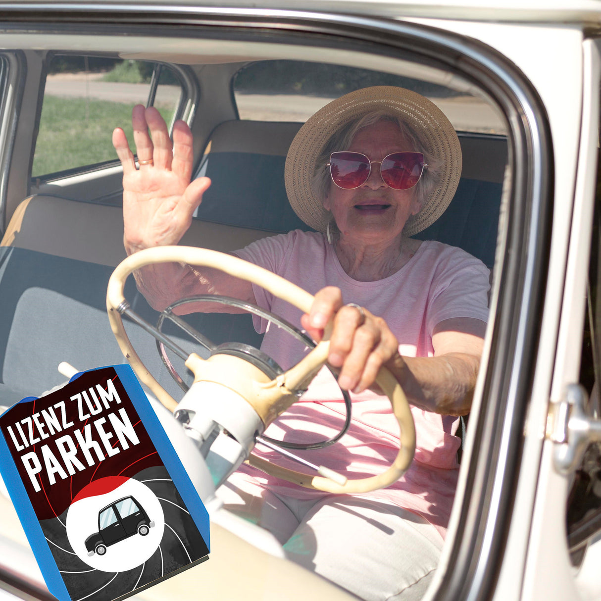 Lizenz zum Parken Geheimagent Parkscheibe mit 2 Einkaufswagenchips
