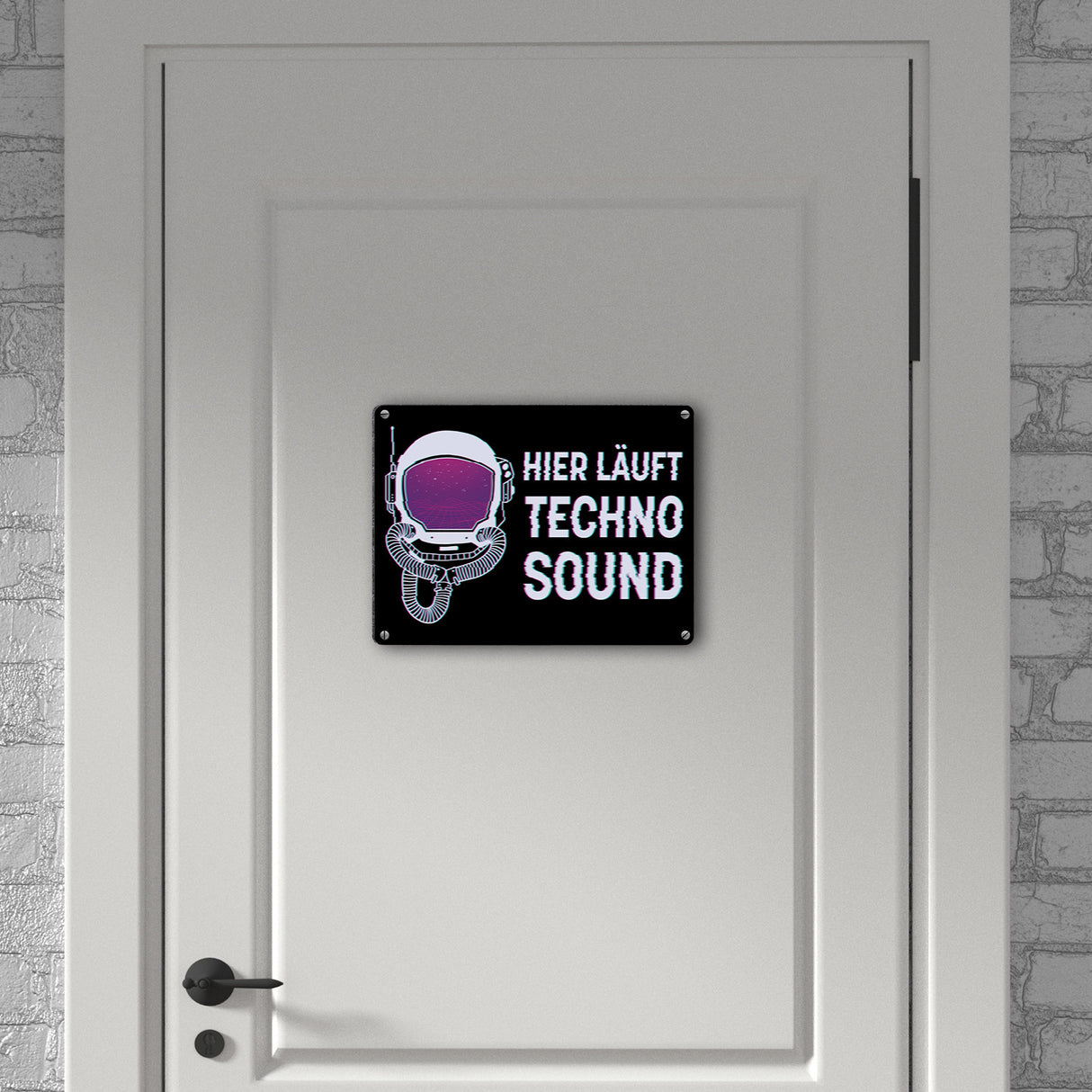 Hier läuft Techno Sound Metallschild mit Astronautenhelm für Raver