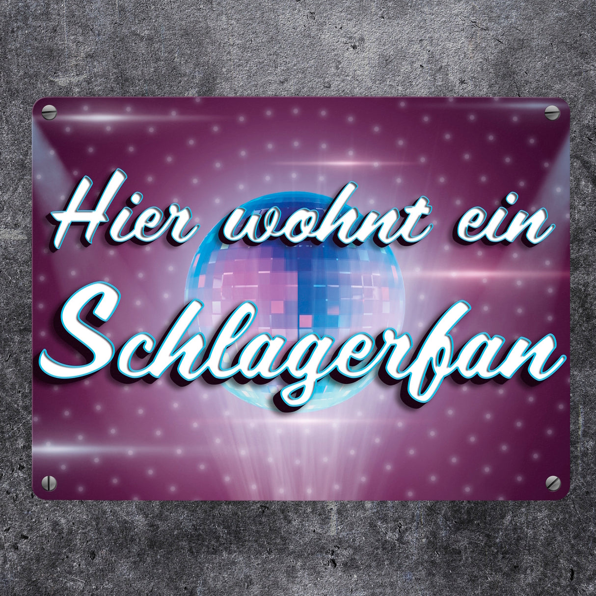 Hier wohnt ein Schlagerfan Metallschild mit Discokugel