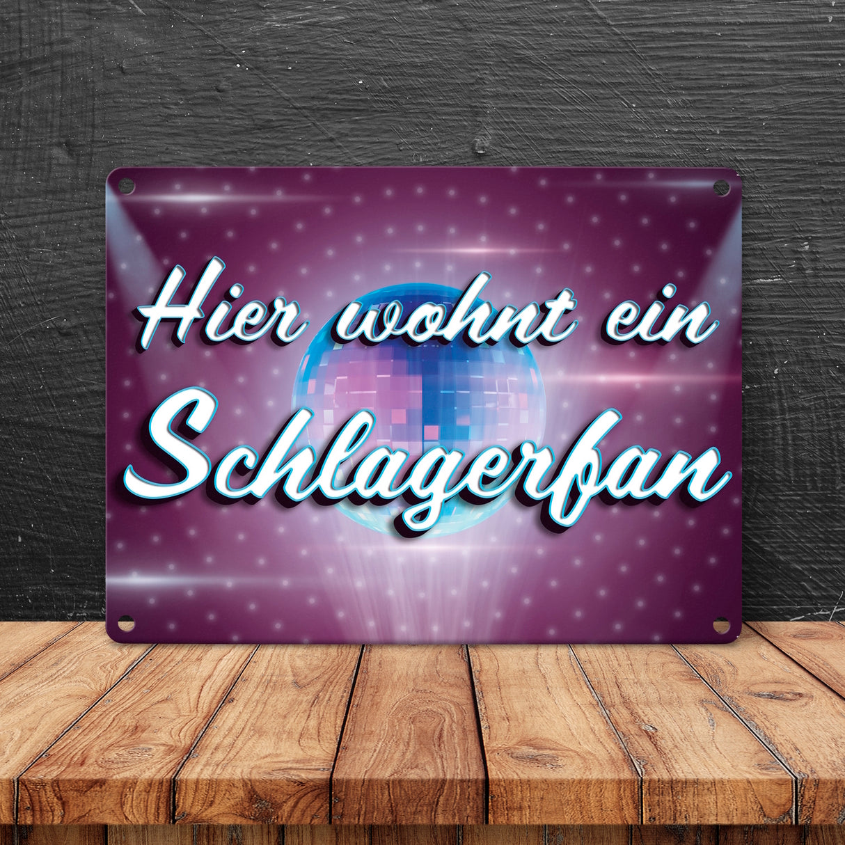 Hier wohnt ein Schlagerfan Metallschild mit Discokugel