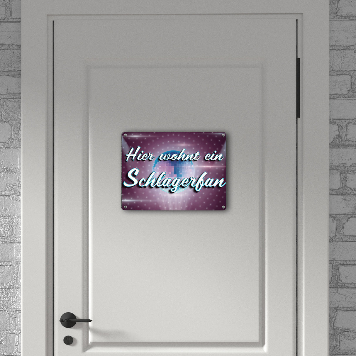 Hier wohnt ein Schlagerfan Metallschild mit Discokugel