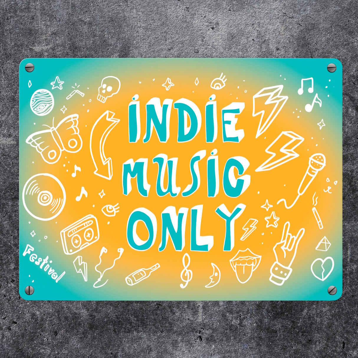 Indie Music Only Metallschild für Indiefans und Festivalgänger