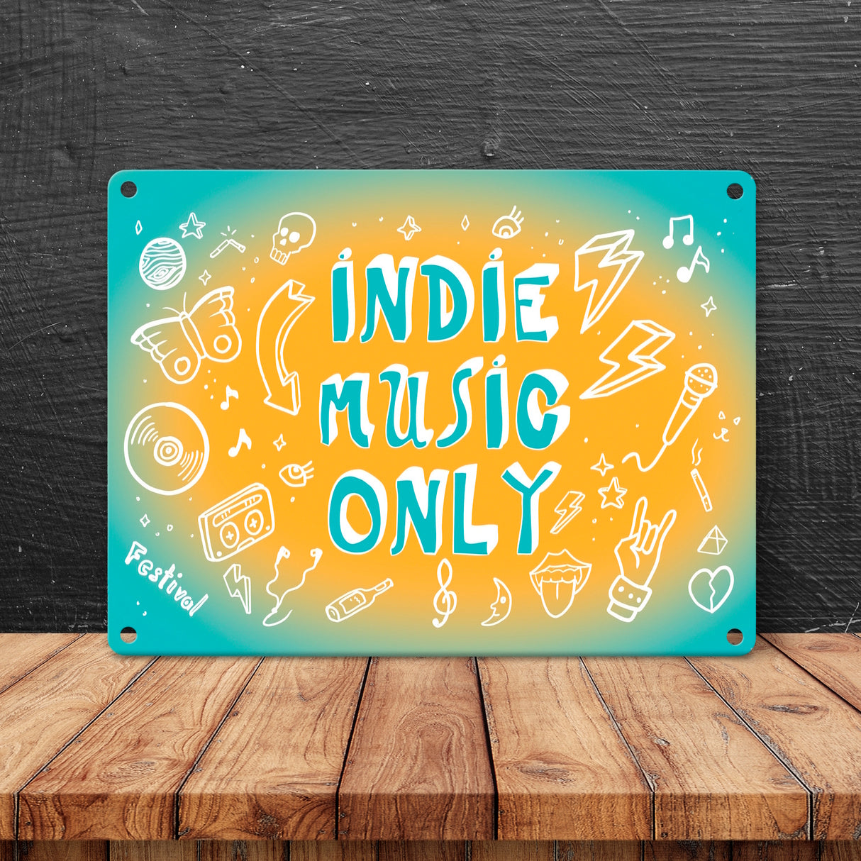 Indie Music Only Metallschild für Indiefans und Festivalgänger