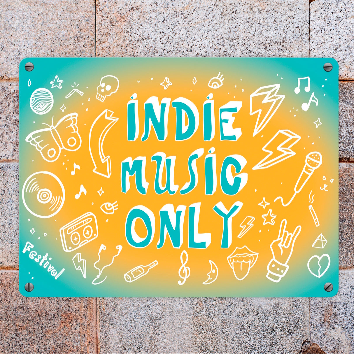 Indie Music Only Metallschild für Indiefans und Festivalgänger