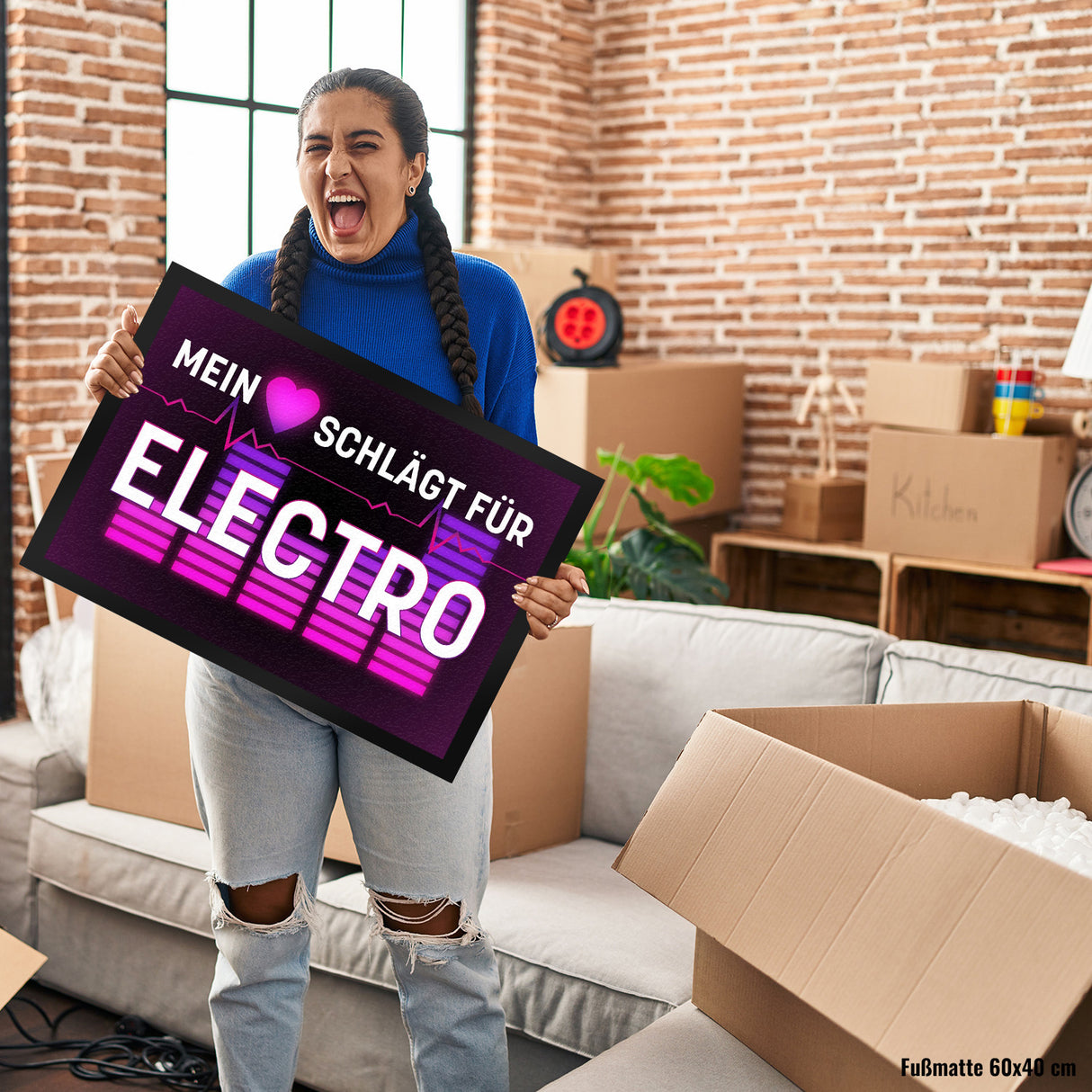 Mein Herz schlägt für Electro Fußmatte im Neondesign