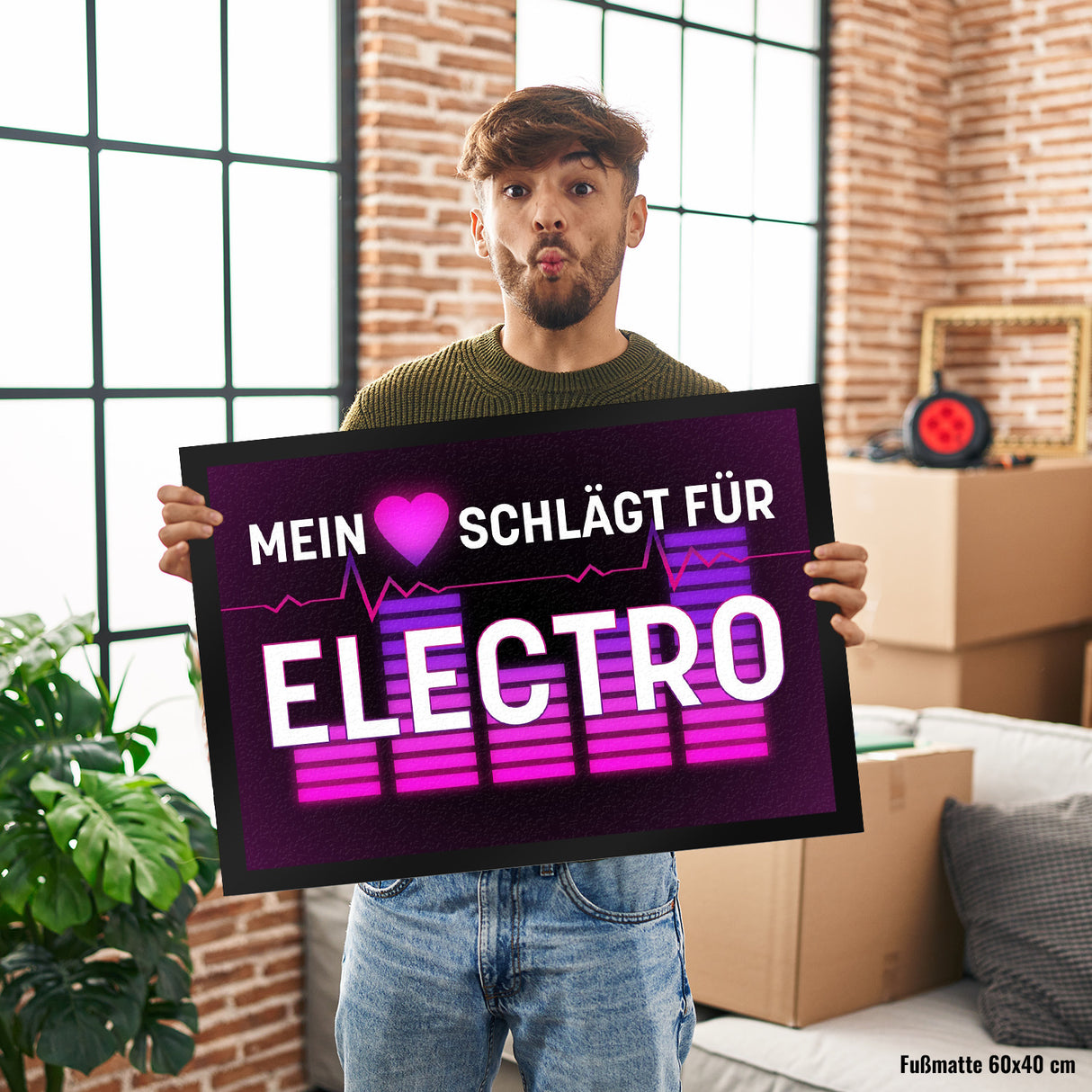 Mein Herz schlägt für Electro Fußmatte im Neondesign