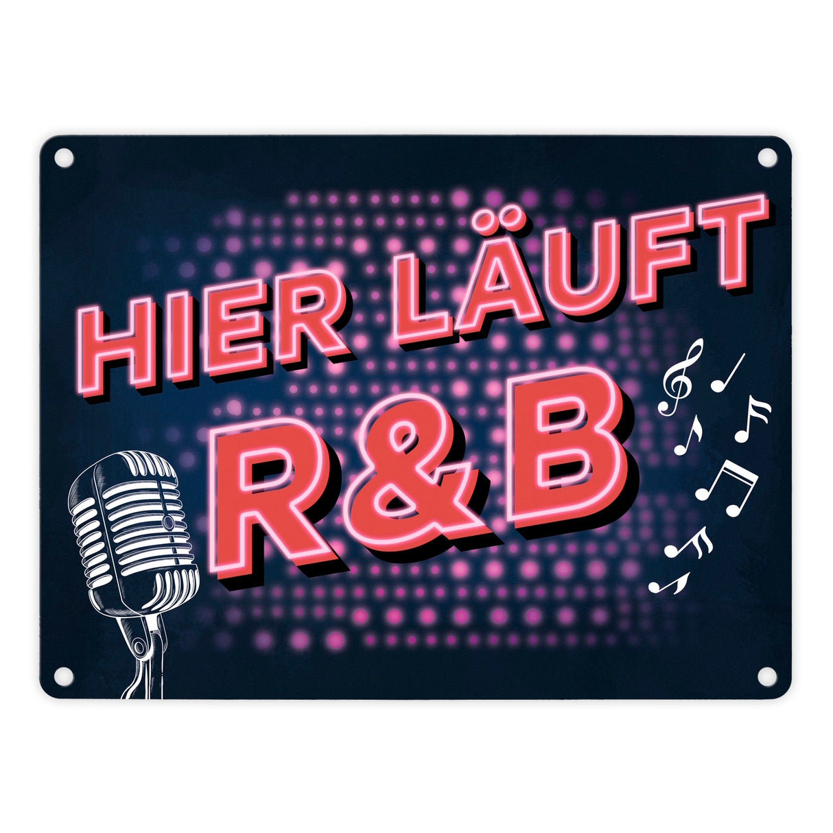 Hier läuft R&B Metallschild mit Mikrofon und Noten im coolen Retro Look